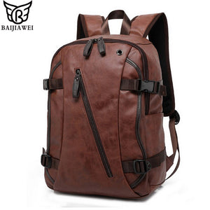 BAIJIAWEI Men PU Patent Leather Backpacks Men's Fashion Backpack & Travel Bags Western College Style Bags Mochila Feminina