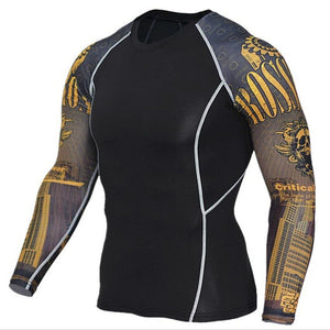 Mens Compression Shawl Long sleeve t shirt Run jogging Quick Dry Base Layer Man gym Fitness Sportswear Tight tee Tops clothing