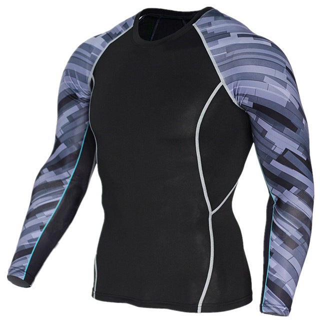 Mens Compression Shawl Long sleeve t shirt Run jogging Quick Dry Base Layer Man gym Fitness Sportswear Tight tee Tops clothing